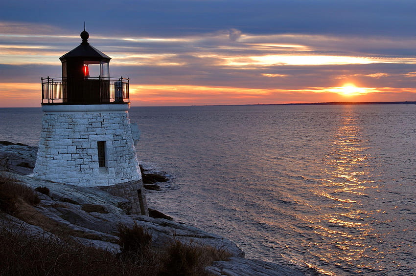 Castle Hill Lighthouse and East passage of Narragansett Bay in, rhode island HD wallpaper
