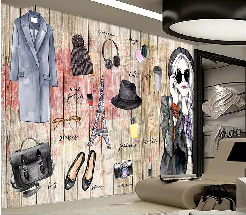 Mural de vestuário feminino de tendência pintado à mão 3D Beleza Loja de roupas Fundos de decoração industrial Papel de parede personalizado De Wucos, US$ 16,76 papel de parede HD