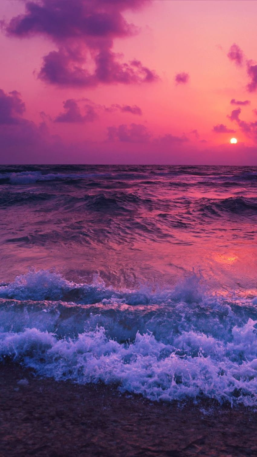 핑크 석양, 바다 파도, 해변, 720x1280, 일몰 바다 안드로이드 HD 전화 배경 화면