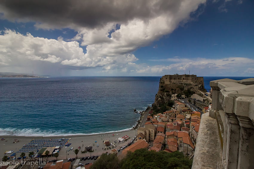 : scilla, Calabria, Italia, klacz, panorama, cielo, nuvole, chmury, woda, acqua 5184x3456 Tapeta HD