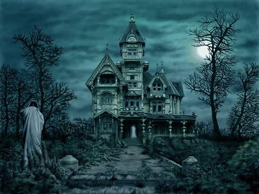 ghostly, horror house HD wallpaper