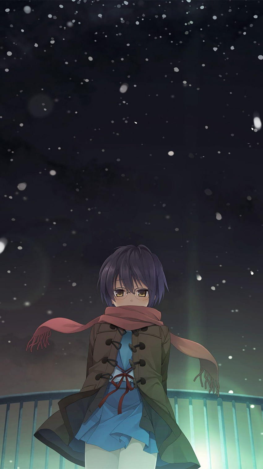 Yuki Nagato Anime Girl Character Snow Night HD phone wallpaper