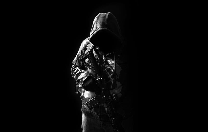 weapons, hood, male, assault ...goodfon, hooded man HD wallpaper