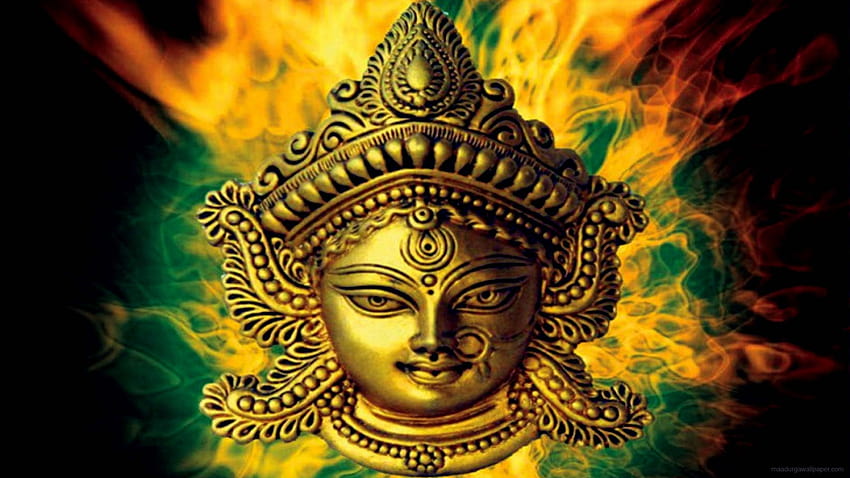 maa durga face with fire HD wallpaper