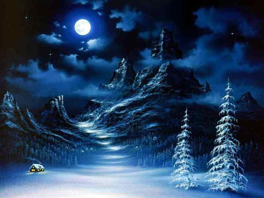 Grafika Boba Rossa, zimowe sceny nocne Tapeta HD