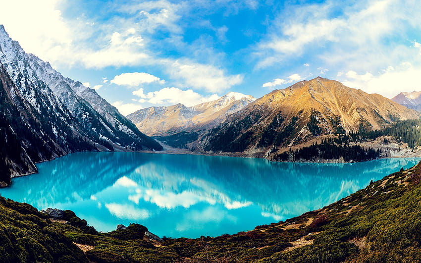Big Almaty Lake, mountains, Almaty, Kazakhstan HD wallpaper