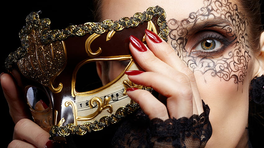 Eyes Manicure young woman Masks Fingers 2560x1440, party mask girl HD wallpaper