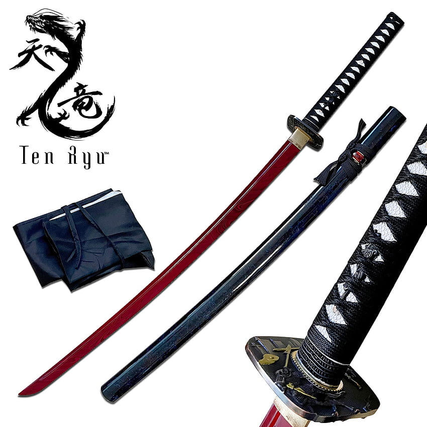 TEN RYU Carbon Steel Golden Edition Katana Red Blade with Black Splash Scabbard, logan wielding a samurai sword HD phone wallpaper
