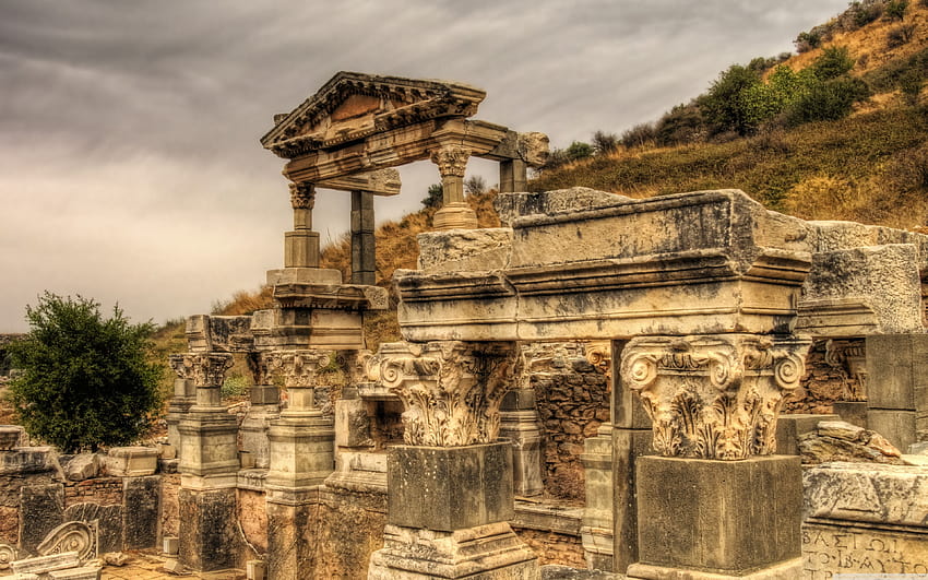 A Temple in the Ruins of Ephesus, Turkey Ultra Backgrounds for U TV : & UltraWide & Laptop : Multi Display, Dual Monitor : Tablet : Smartphone HD wallpaper