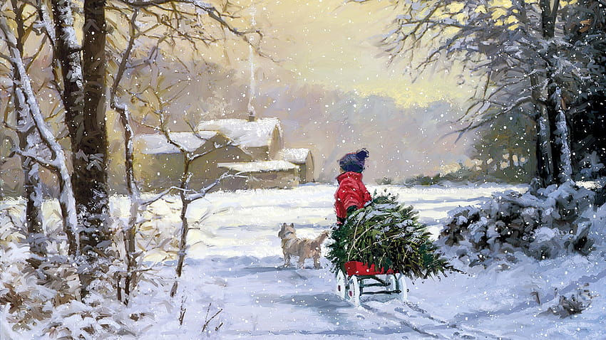 1920x1080 Carrying The Christmas Tree Victorian Winter HD     Desktop   1920x1080 Carrying The Christmas Tree Victorian Winter 