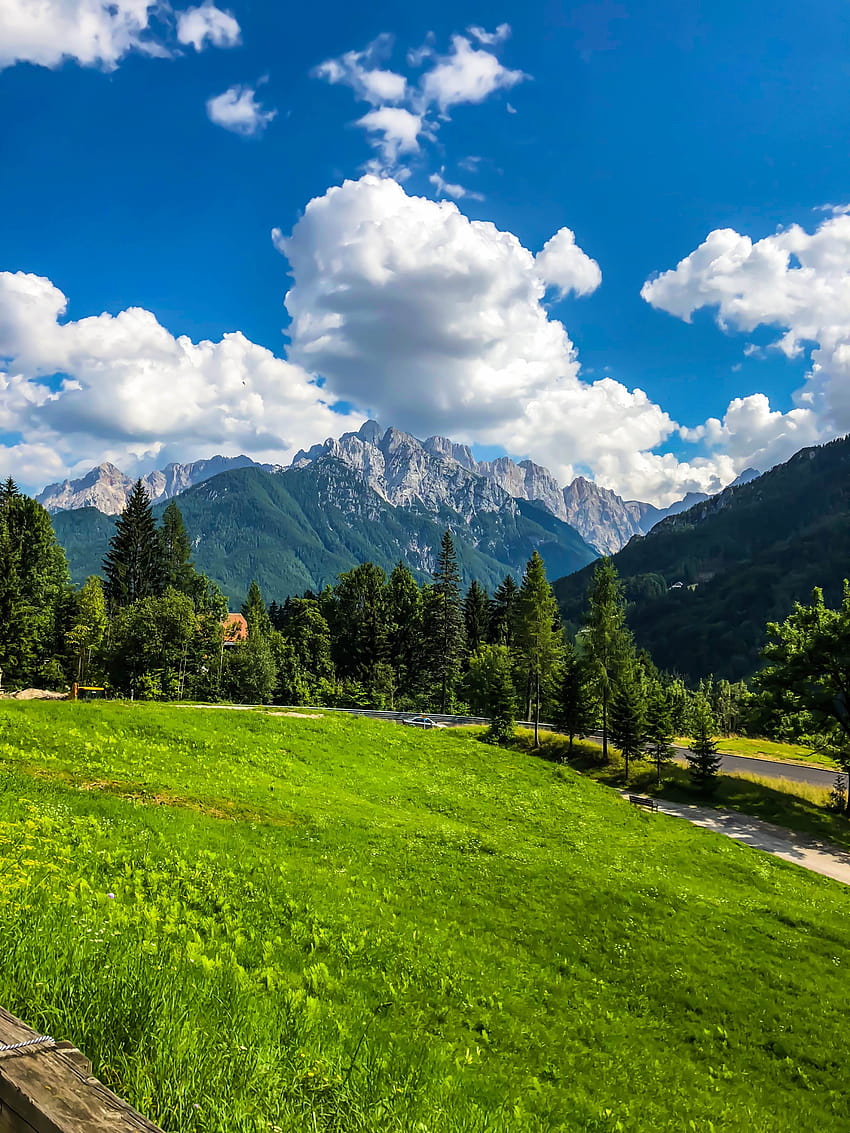 素晴らしい山の緑の景色、素晴らしい山の景色 HD電話の壁紙