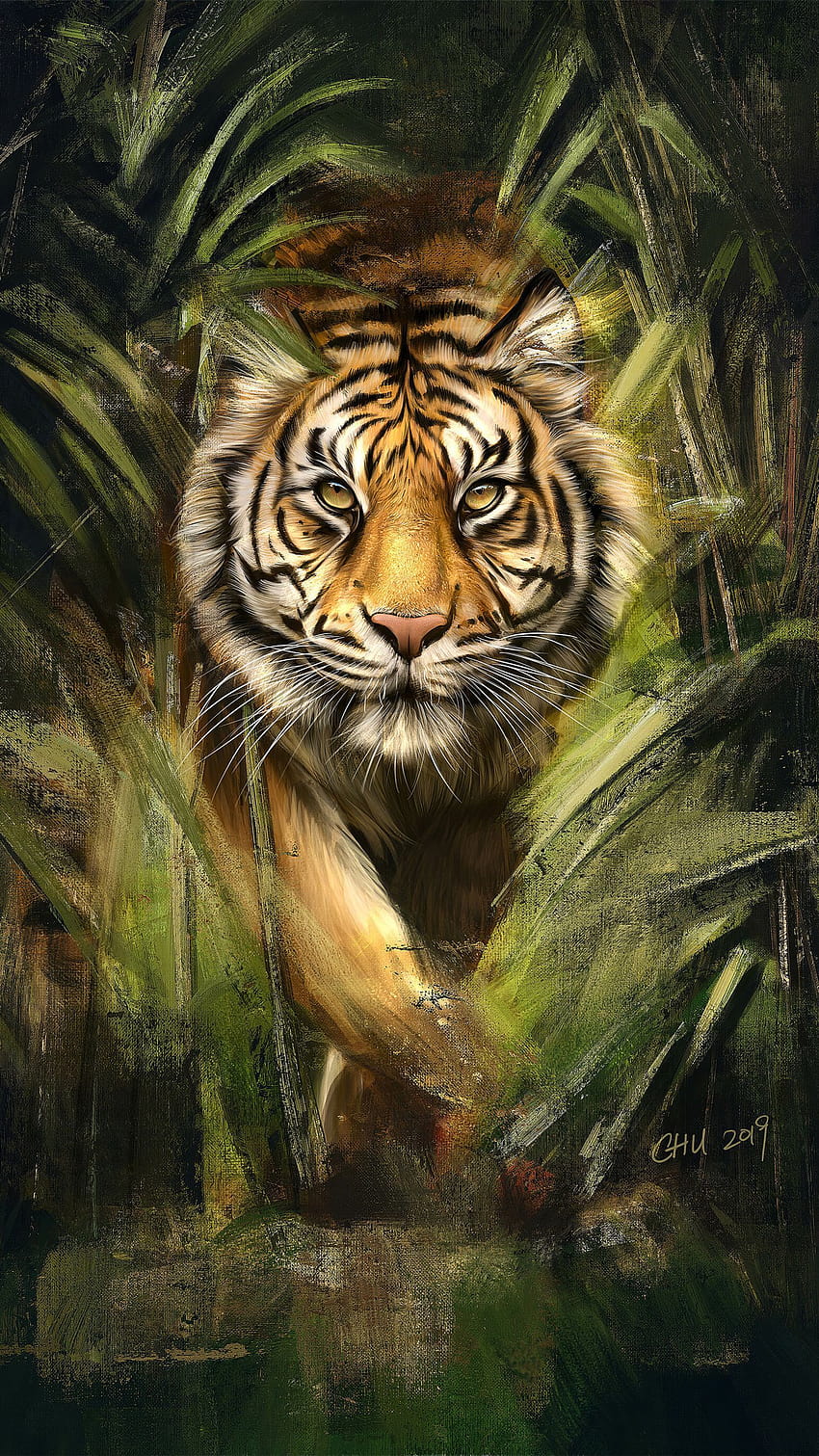 トラの絵画アート、動物とID、野生動物 HD電話の壁紙