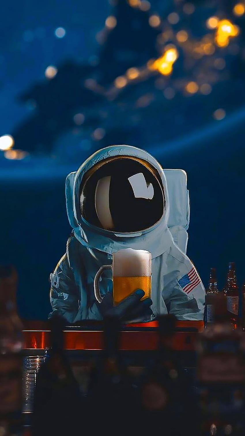 Cerveza Astronauta, cerveza luna azul fondo de pantalla del teléfono