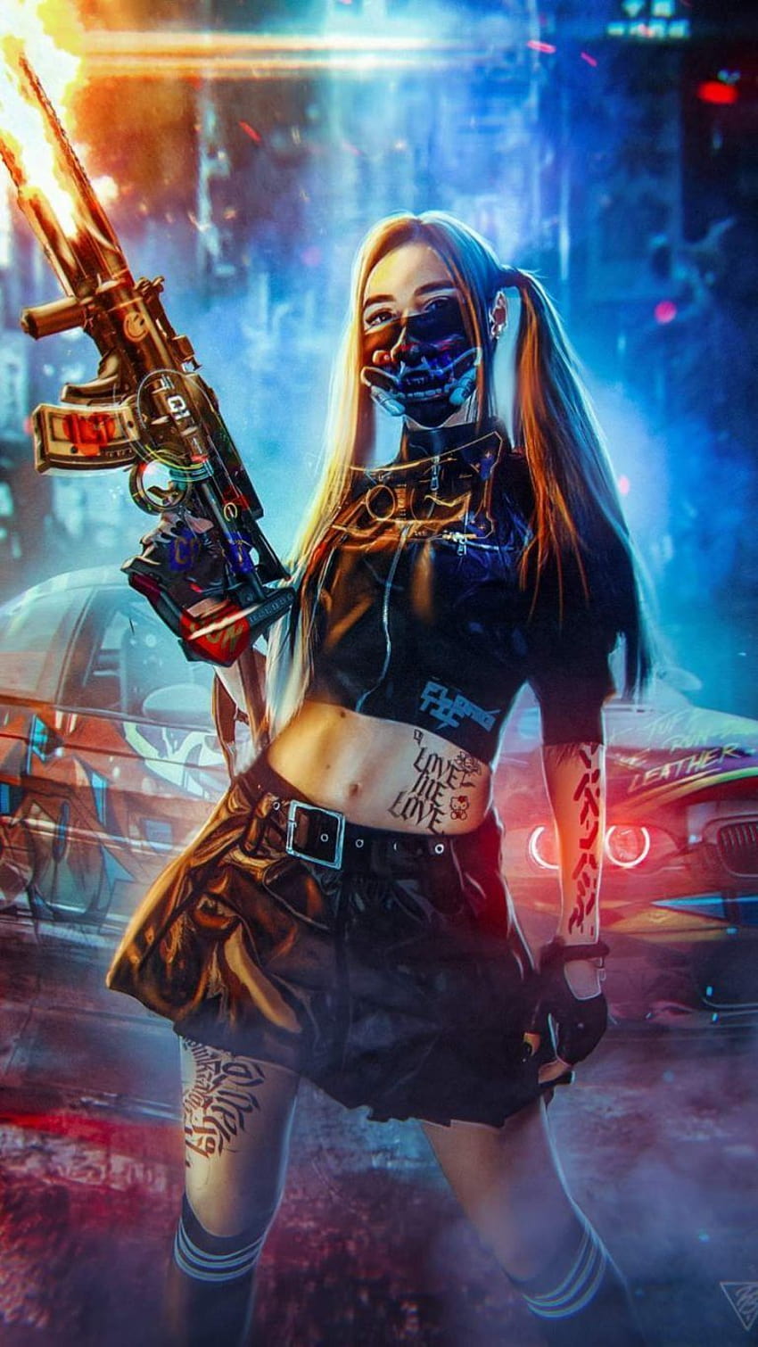 Masked Girl iPhone, aesthetic girl with gun HD phone wallpaper
