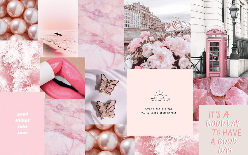 Ästhetischer rosa Digital-/Background-Collage-Laptop, ästhetische Collage zum Valentinstag HD-Hintergrundbild