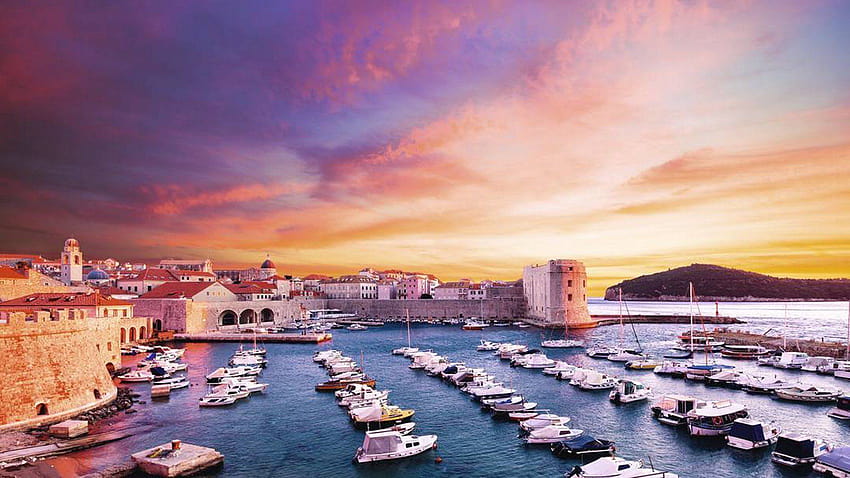 Coucher du soleil Dubrovnik Croatie Mer Adriatique Fond d'écran HD