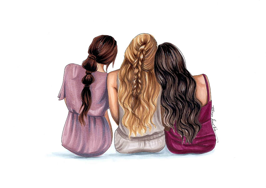 ¡La vida es dura, los verdaderos amigos comparten las dificultades sin juzgar y abrazan la risa y la alegría! …, tres mejores amigas chicas fondo de pantalla