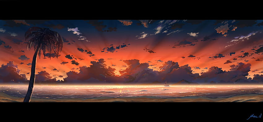 Original Beach Boat Clouds Mac Naut Scenic Signed Sky Sunset, anime sky  sunset HD wallpaper | Pxfuel