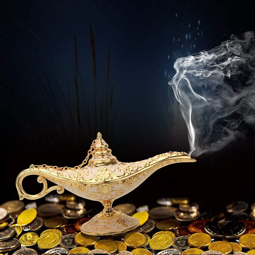 Classic Aladding Magic Genie Lamp Legend Wishing Light Costume Lamp Metal Carved Cone Incense Burner for Home Tabletop Decoration Party Birtay Halloween Christmas, magic lamp HD phone wallpaper
