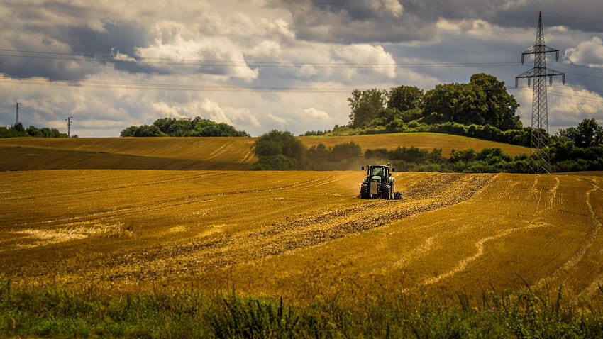 : vehicle, tractors, field, summer 2048x1152, summer agriculture HD wallpaper
