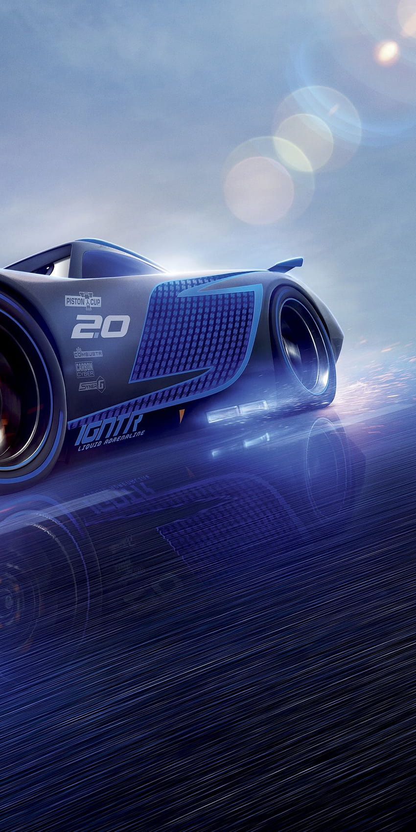 Cars 3, bleu, Jackson Storm, film d'animation, foudre mcqueen bleu Fond d'écran de téléphone HD