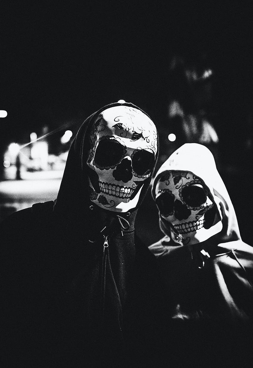 grayscale of person wearing mask – Halloween on, black and white aesthetic halloween HD phone wallpaper