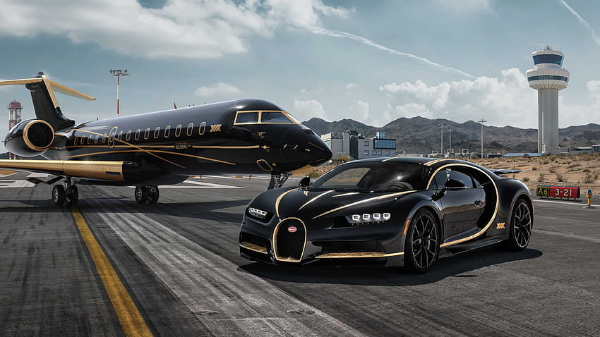 Bugatti Chiron de oro negro, bugatti genial fondo de pantalla