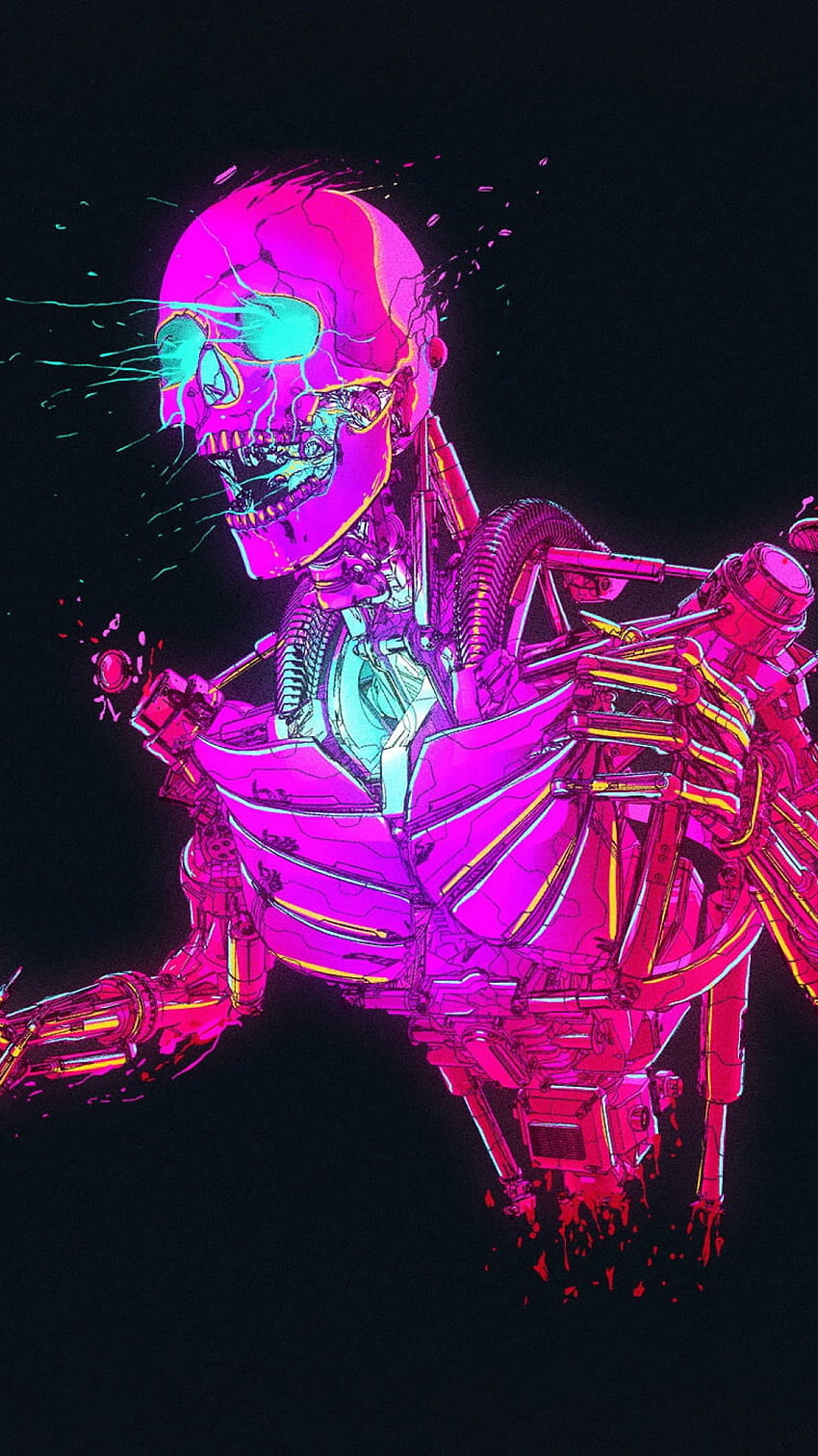 Oeuvre, robot, cyberpunk, crâne, Retrowave • For You For & Mobile, crâne cyberpunk Fond d'écran de téléphone HD