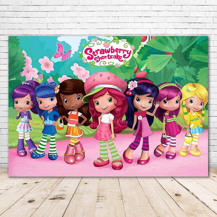 Amazon : VV Backdrop Strawberry Shortcake Vinyl Backdrop 7x5 Pink Butterfly All African American Strawberries Shortcake Backgrounds Happy Birtay for Girls Party Wall Decor : Electronics, strawberry cartoon HD phone wallpaper