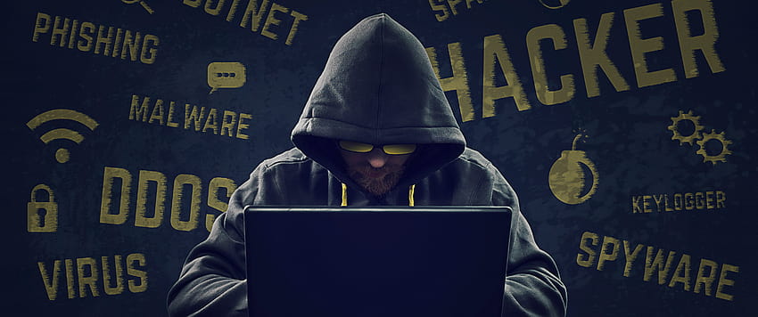 Хакер, лаптоп, суичър, модерен, зловреден софтуер, киберсигурност, технология, фигура с качулка HD тапет