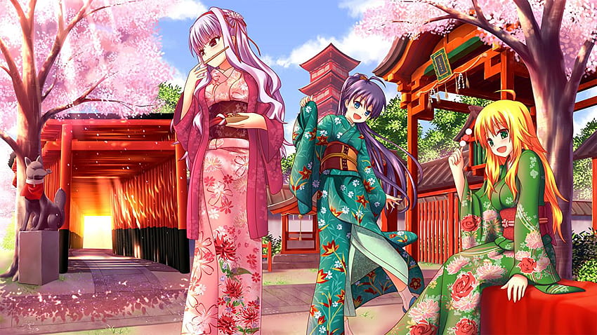 Flor de cerezo Kimono Anime mujer joven Tres 3, anime lindo 1280x720 fondo  de pantalla | Pxfuel