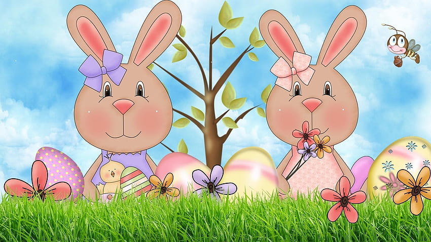 Easter Bunny, słodkie króliczki wielkanocne Tapeta HD
