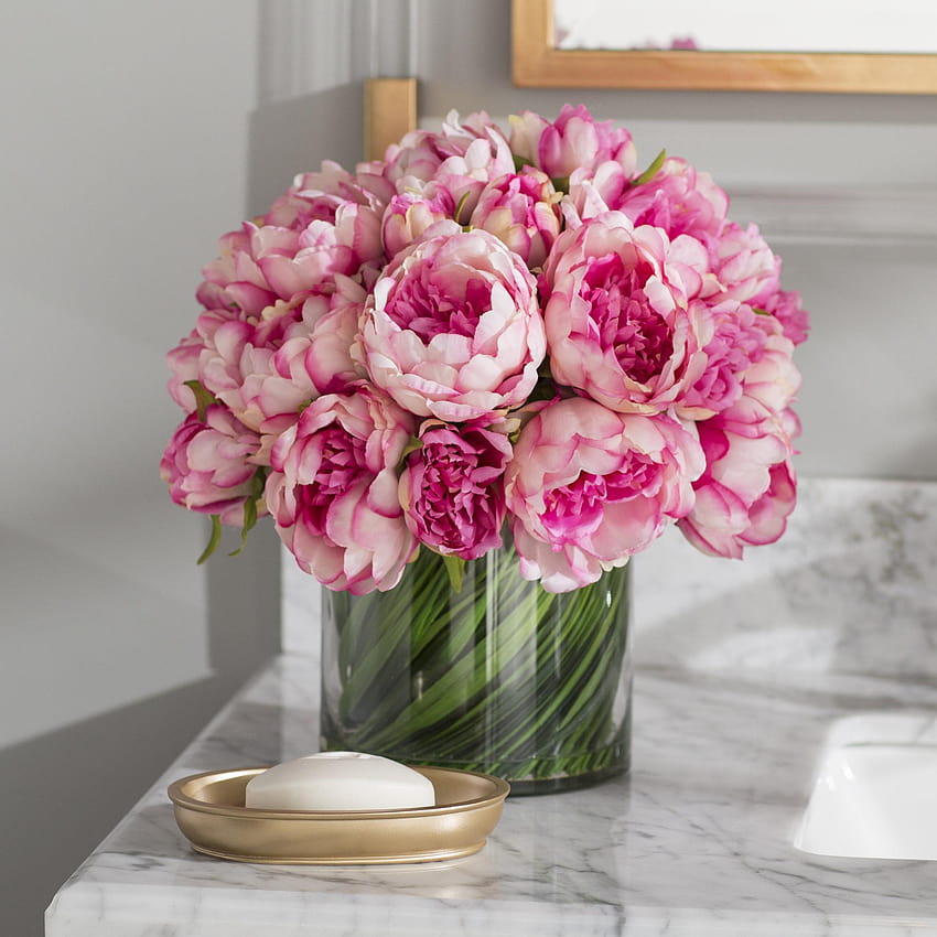 Willa Arlo ตกแต่งภายใน Faux Magenta & Pink Peony การจัดดอกไม้ในช่อดอกโบตั๋นสีชมพูอ่อน วอลล์เปเปอร์โทรศัพท์ HD