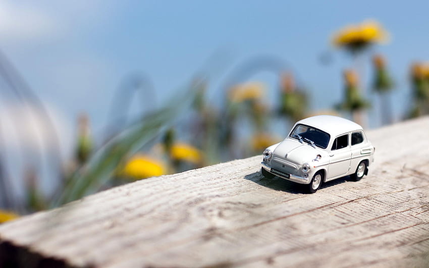Miniature Toy Car on Wood HD wallpaper