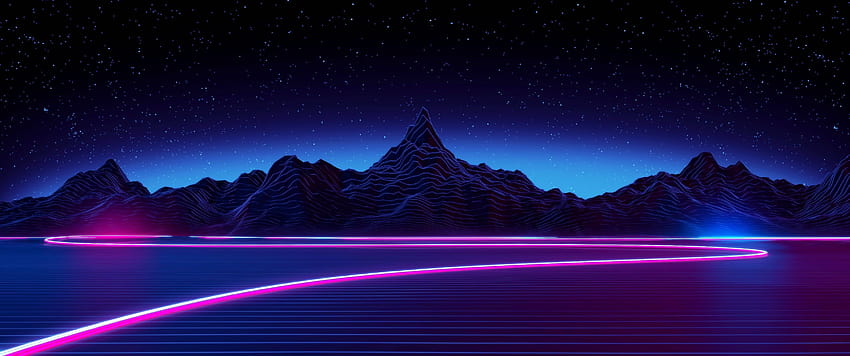 : night, neon, nature, sky, Earth, Retro style, synthwave, midnight, darkness, 3440x1440 px, computer , atmosphere of earth, outer space, phenomenon 3440x1440, neon nature HD wallpaper