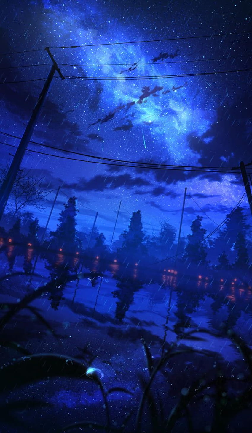 Malam biru, malam anime yang menenangkan wallpaper ponsel HD
