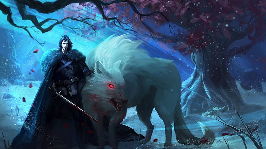 Jon Snow y Ghost de Alexandra Vo, fantasma de juego de tronos fondo de pantalla
