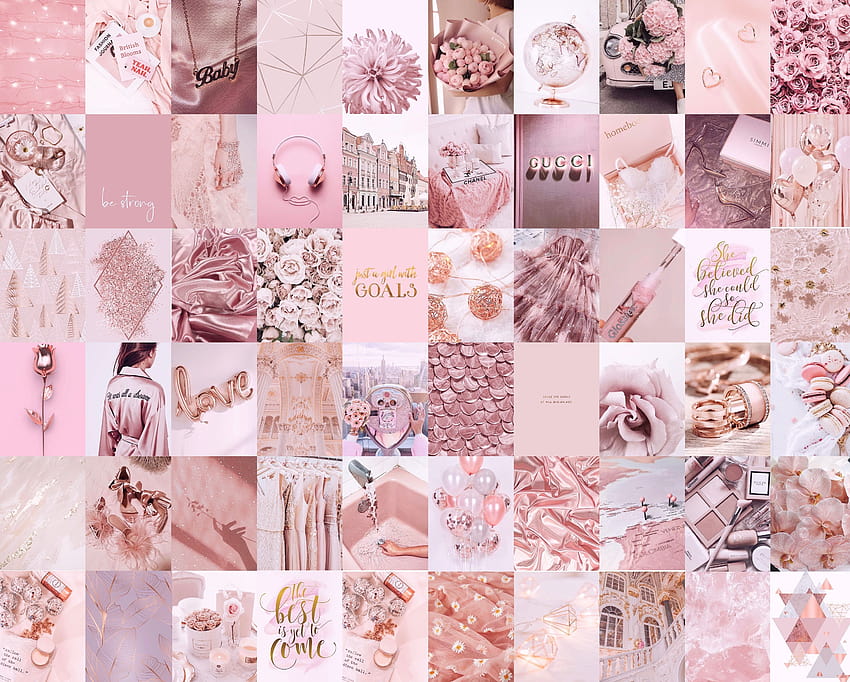 Wall Collage Kit Rose Gold Dusty Pink Set estetico, collage in oro rosa Sfondo HD