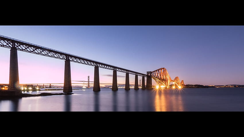 ถ่ายกราฟิก: Forth Rail Bridge หลังพระอาทิตย์ตกดิน, Edinburgh, สะพานที่สี่ วอลล์เปเปอร์ HD
