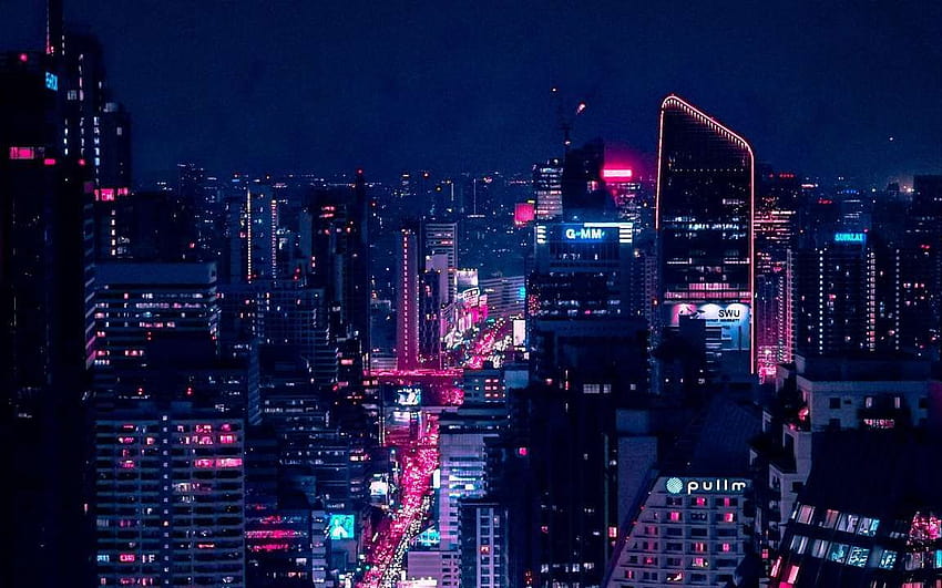 3840x2400 gece şehir, şehir ışıkları, havadan görünüş, şehir ışıkları ultra HD duvar kağıdı