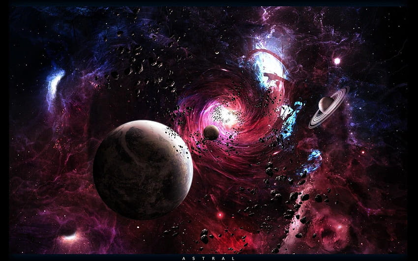 Galáxia vermelha e roxa, planeta, espaço, galáxia, buracos negros, buraco negro e planeta papel de parede HD