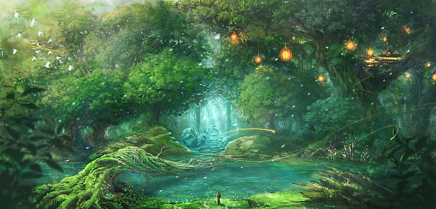 Green Anime Scenery HD wallpaper