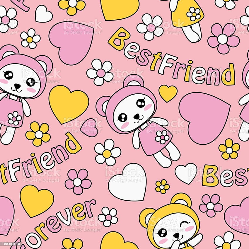 Cute Panda Girls Love And Flowers On Pink Backgrounds Vector Cartoon Suitable For Kid Design Stock Illustration, cute pink panda HD phone wallpaper
