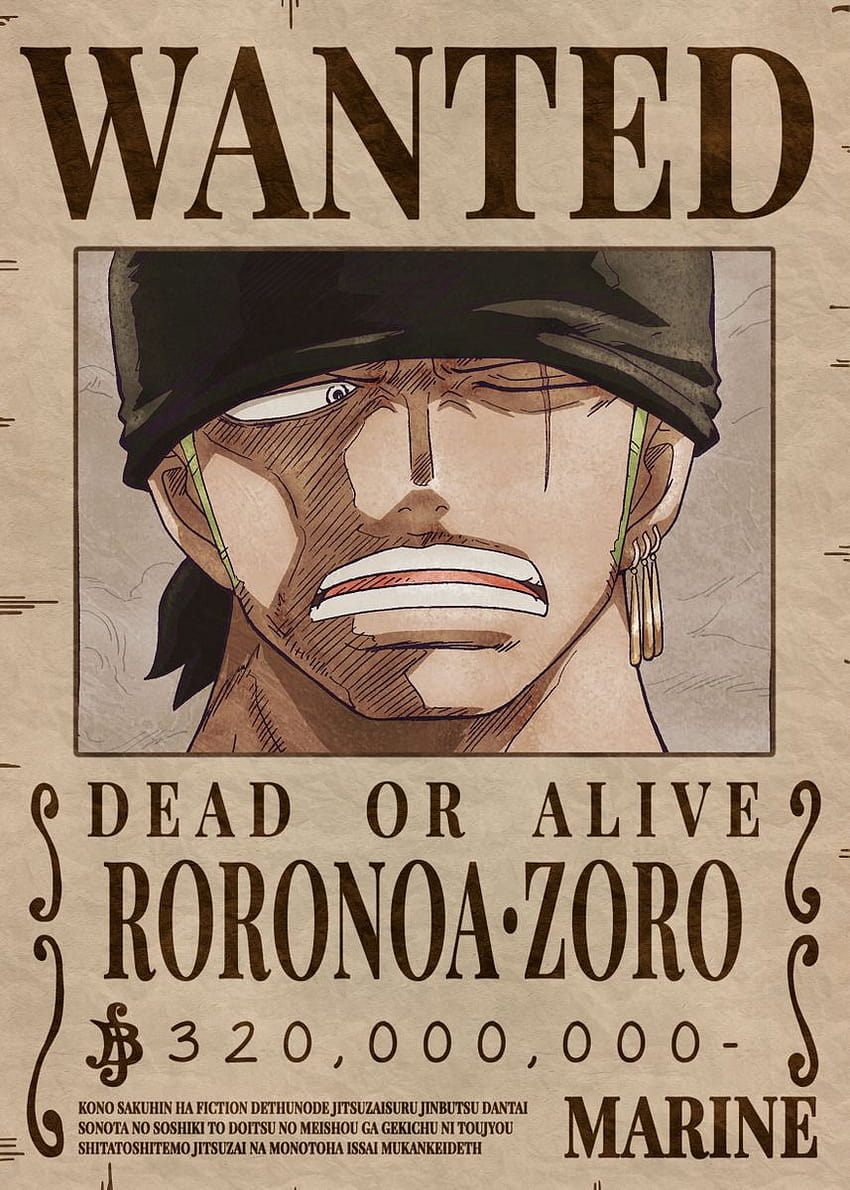 Zoro Bounty Wanted Poster' Плакат от Nichinu Sajwan, издирван Зоро HD тапет за телефон
