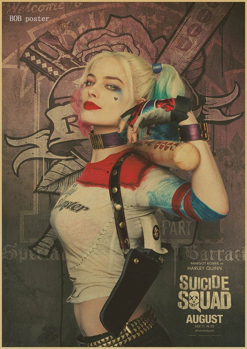 수어사이드 스쿼드 DC 코믹스 영화 빈티지 포스터 할리 퀸 레트로 HD 전화 배경 화면