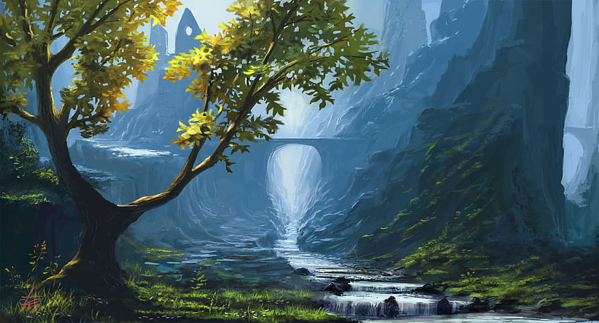 Lukisan Hutan, lukisan cat minyak digital Wallpaper HD