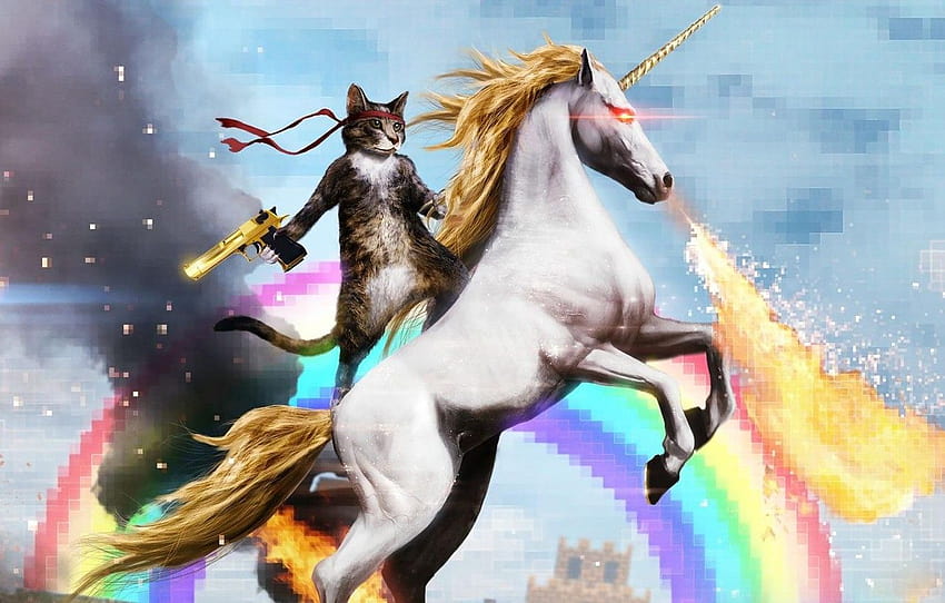 cat, gun, rainbow, unicorn, Kote, Rambo, deagle, rainbow cats HD wallpaper