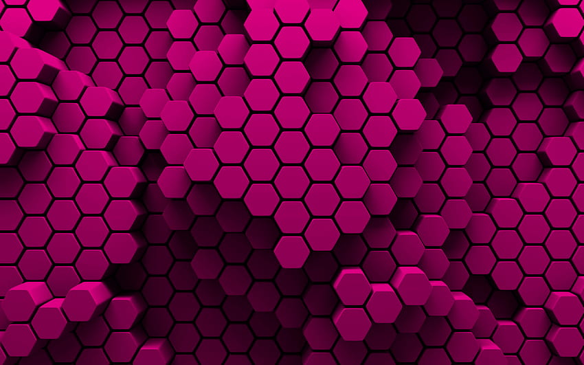 лилави шестоъгълници, шестоъгълни 3D текстури, пчелна пита, шестоъгълни шарки, шестоъгълни текстури, 3D текстури, лилави фонове с резолюция 3840x2400. Високо качество HD тапет