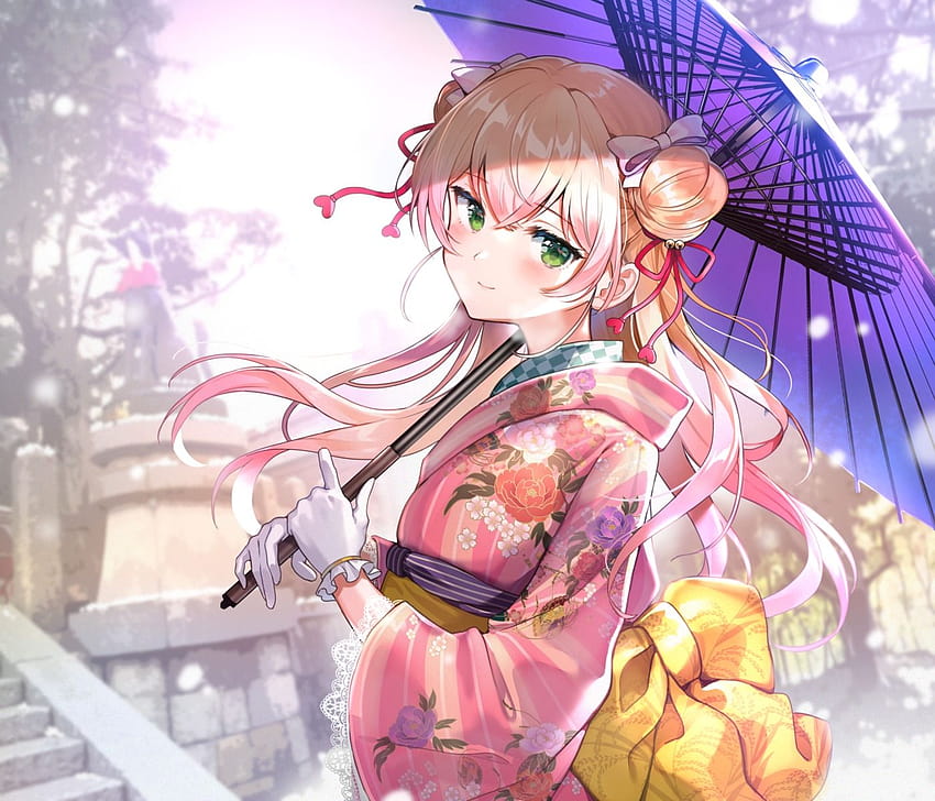 nishizawa hololive momosuzu nene kimono payung Wallpaper HD