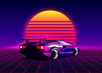 Retro Waves 4K Synthwave Car Sunset Wallpaper  Free Download for PC